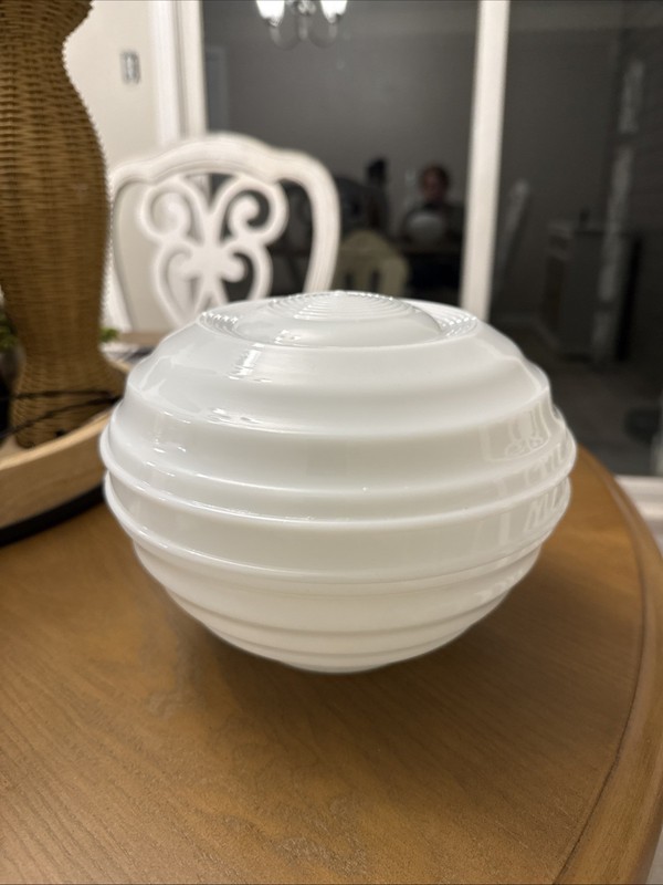 Vintage MCM Milk Glass Globe 4 In Diameter Opening Globe Is 9 In Diameter