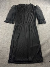 Vintage 1970s JC Penny Black Dress Sheer Puff Sleeve Evening Formal Women’s 7/8