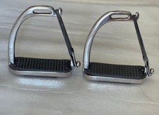 Peacock Safety Stirrups   Stainless Steel with Rubber Bands  Black Pads
