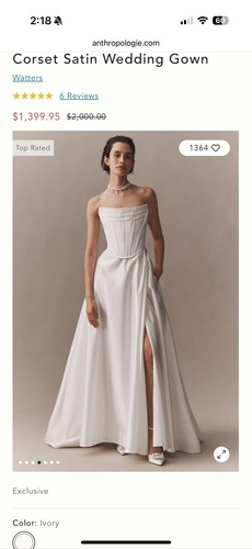 Wtoo Watters Allie Strapless Corset Satin Wedding Gown Size 6 | eBay