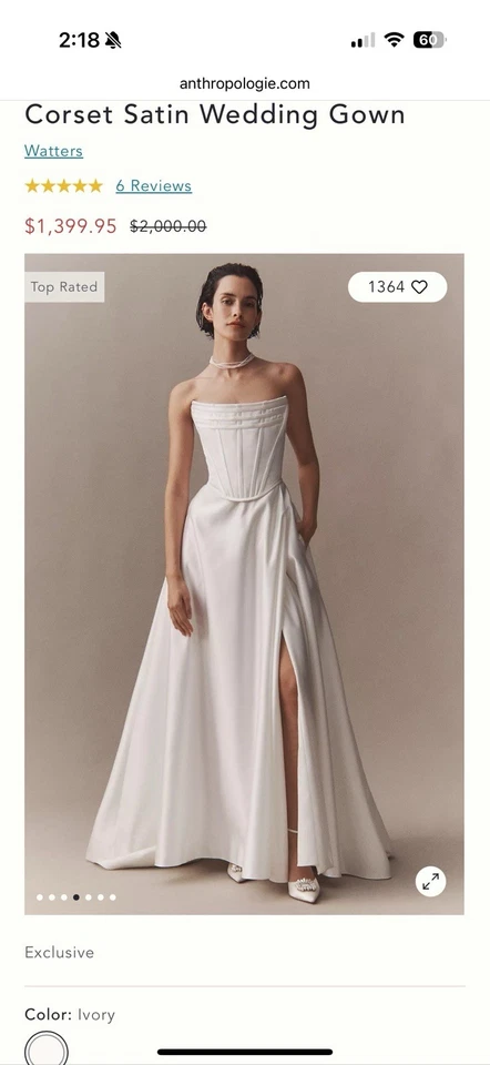 Wtoo Watters Allie Strapless Corset Satin Wedding Gown Size 6 - Image 2 of 4