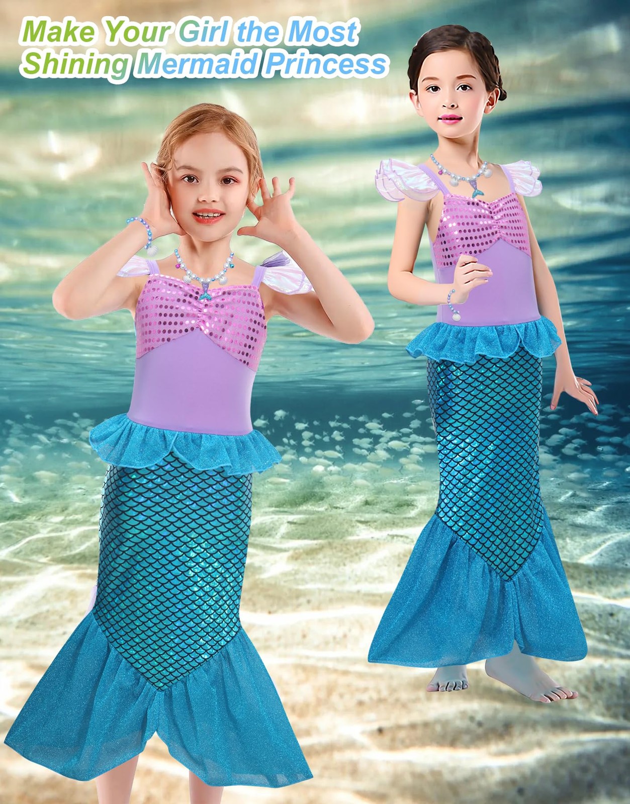 Robe de Princesse Ariel Doublure Coton Anti Grattage pour Enfant - 4