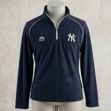 Vintage 90s Majestic New York Yankees 1/4 Zip Fleece Pullover Size XL Navy Blue