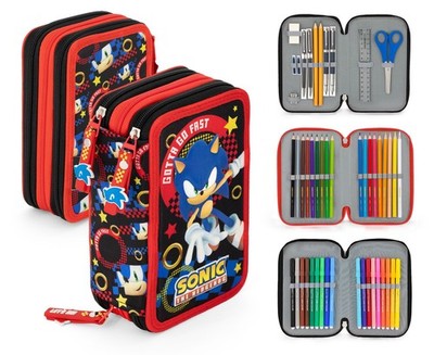 Sonic the Hedgehog Federmäppchen Mäppchen Federmappe Federtasche 42 Teile 3-fach