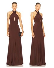 NWT Alice + Olivia Evelina Halterneck Maxi Gown 4 Mocha Brown $895 Wedding Guest