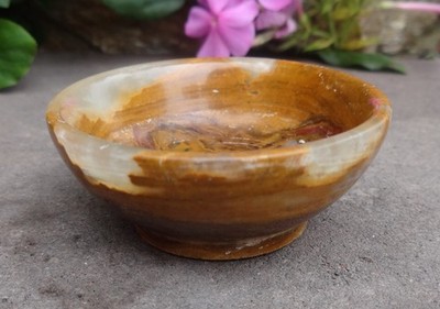 Natural Glossy White/Tan Onyx Gemstone Open Salt Dip, Cellar, Dish!
