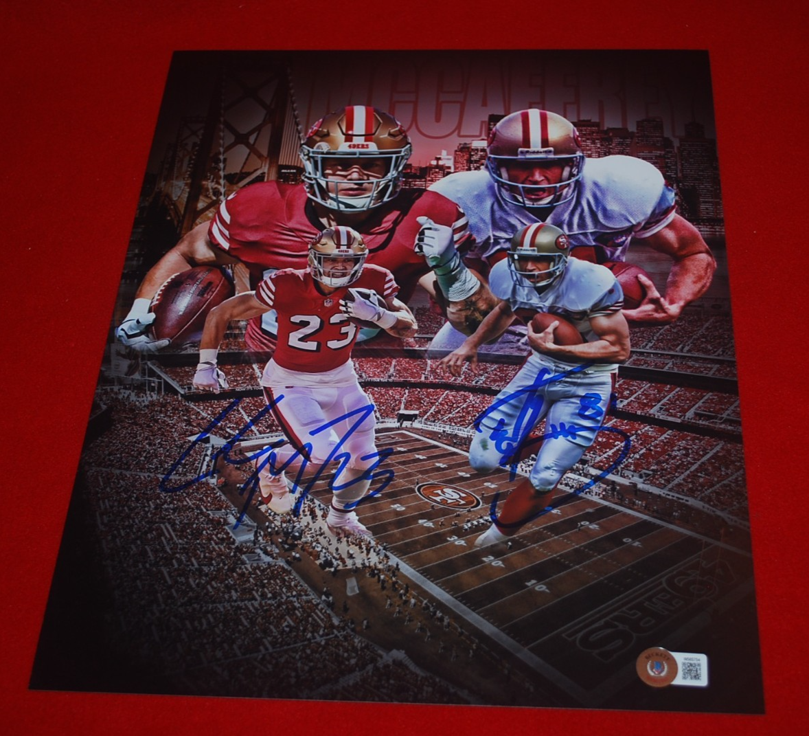 CHRISTIAN MCCAFFREY ED MCCAFFREY Autographed Signed San Francisco 49ers 11X14 BAS W565754 