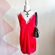 Red Lace Babydoll Slip Dress, Coquette Y2K Romantic Goth Indie Sleaze 90s Medium