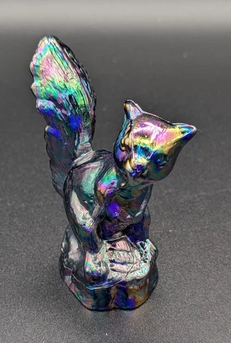 Very Unusual Carnival Glass Squirrel Fenton? Cobalt Blue HTF