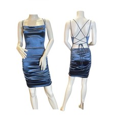 Windsor Light Blue Satin Mini Y2K Slinky Slip Dress Size Small