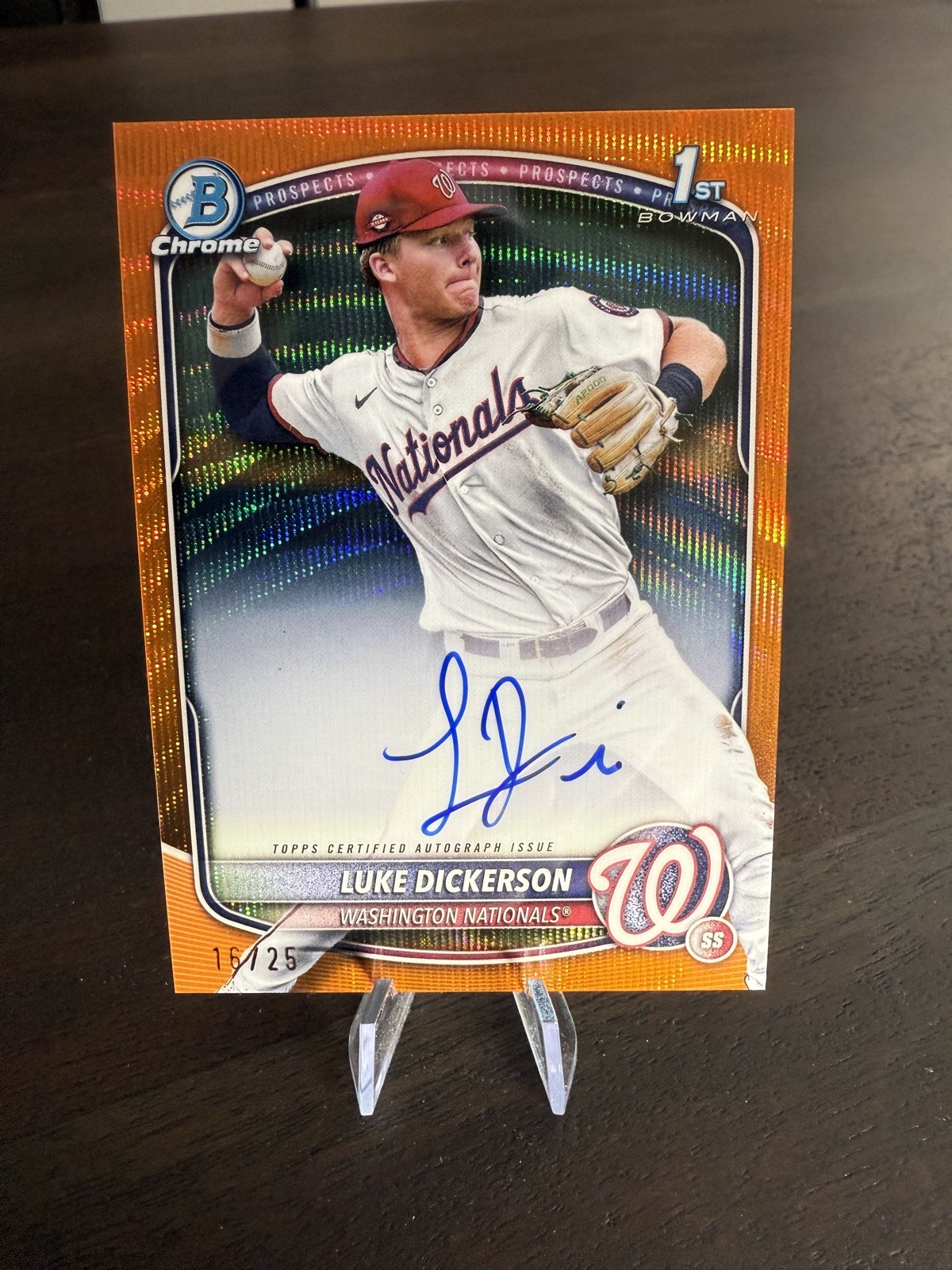 2025 1st Bowman Chrome Luke Dickerson Orange Wave Auto /25 Nationals SSP