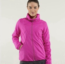 Lululemon Paris Pink Striped Run Hustle Jacket Hooded Thumb Holes Women’s Size 6