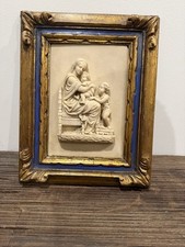 Tableau pierre calcaire Mère Et Enfants cadre ancien bois avec Dorure