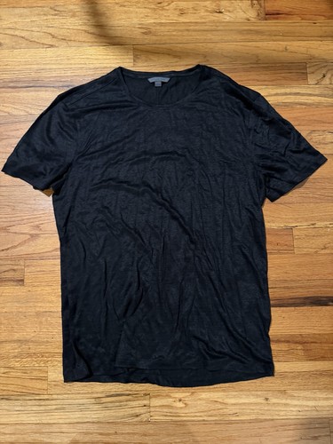 John Varvatos Black Linen Crew Neck T Shirt