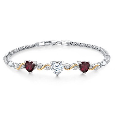 925 Silver and 10K Yellow Gold White Moissanite and Rhodolite Garnet and Lab
