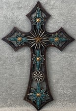 Turquoise Western Decorative Wall Cross Cowboy Concho Floral Rustic Kneeling