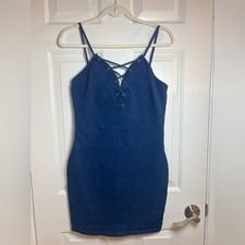 Windsor Blue Lace-Up Mini Denim dress Size Large