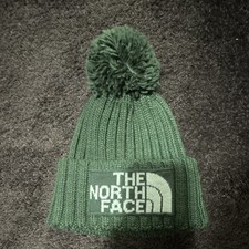The North Face Green Knit Acrylic Pom Beanie Hat w/ Logo, One Size