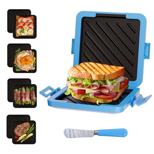 Aigostar Dylan Sandwichmaker XXL voor 4 tramezzini, 1400 W, broodrooster met antiaanbaklaag, snel opwarmen, automatische temperatuur, antislip voeten, BPA-vrij