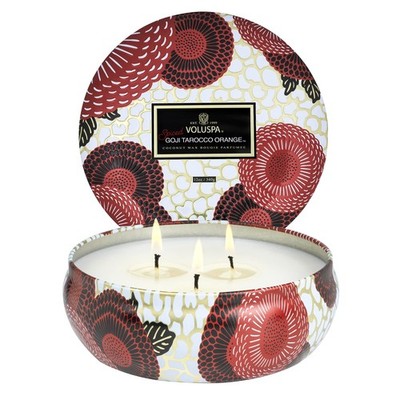 Spiced Goji Tarocco Orange 3 Wick Tin Candle 12 OZ Coconut Wax 40 Hour Burn