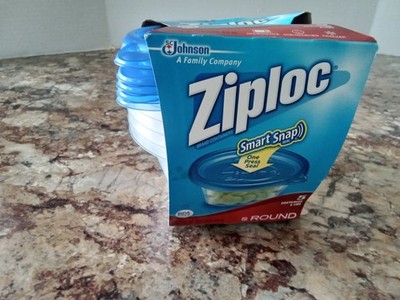 Ziploc Smart Snap 5 Round Containers 1 3/4 Cup Size Food Storage 2013 Small New