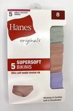 NEW Girls  Size 8 Hanes Originals Tagless Supersoft Bikinis 5 Pack