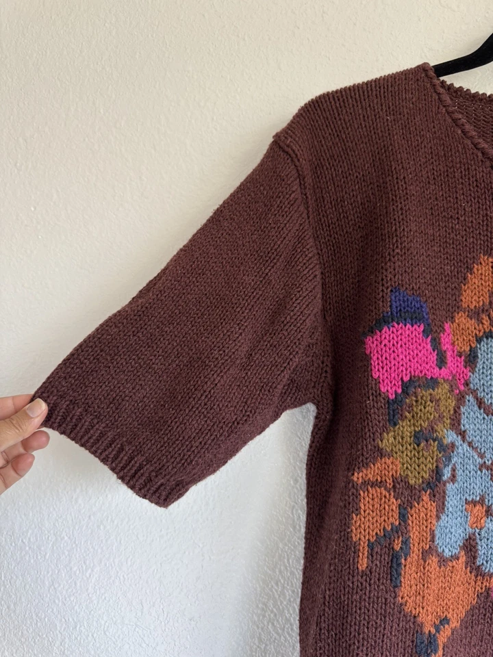 Suéter Tejido Floral Marrón Algodón Ramie Mediano De Colección Años 80 JH Coleccionables Para Mujer Foto 3 de 4