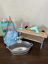 14 Pieces- 18” A.G. & O.G Doll Pet Dog Grooming Salon Accessories Tub Table Cart
