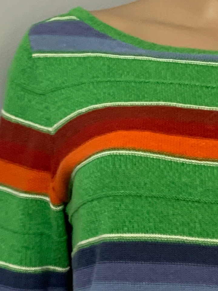 TOP TEJIDO RALPH LAUREN CHAPS S Mujer Verde Rojo Azul Lino Algodón SW Rayas 3/4 Sl Foto 2 de 4