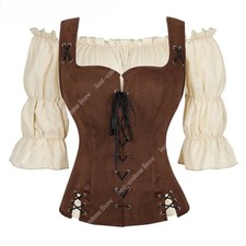Costume Women Medieval Cosplay Plus Size Medieval Blouse Tops 2 Pieces Sets