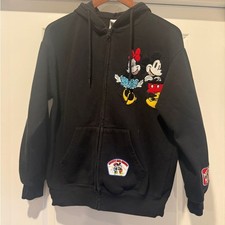 Disney Black Hoodie with Mickey and Minnie Embroidery