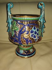 Italienische Deruta Keramik Vase / Gefäß Mosaik Design handbemalt Gold Blau