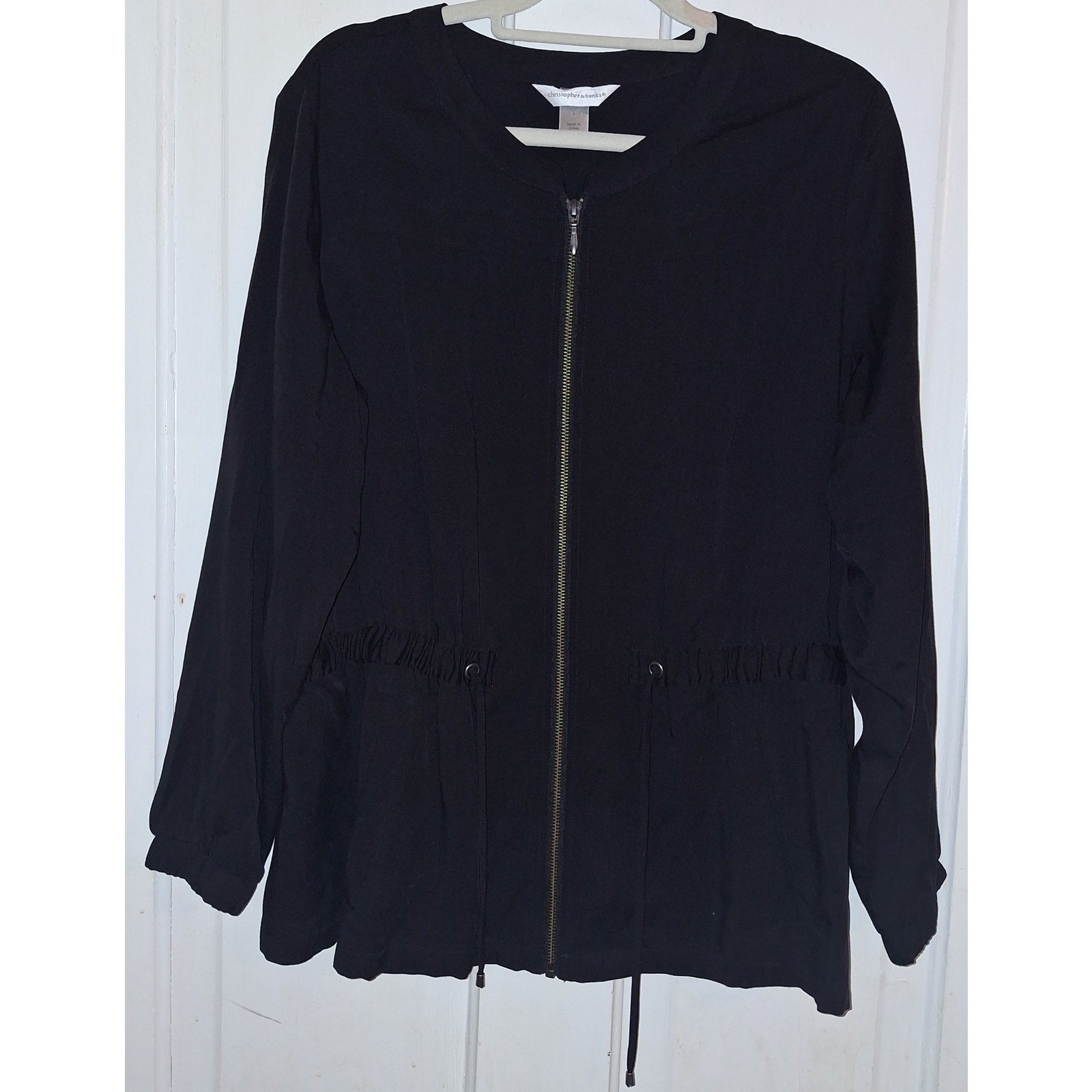 Christopher & Banks Black Zip Jacket Draw String Women's Size Large Minimalist
