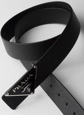 #ad #ad Prada Belt Black Leather SliverTriangle Logo Size EU 90 US 30 33 $150.00