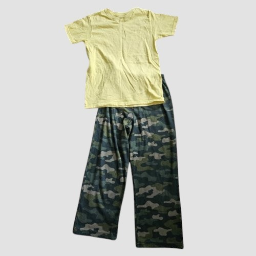 * UP LATE Camo Print Sleep Pants HANES Yellow Tee PJ Set Boys Size 6 - 8 - Picture 1 of 3