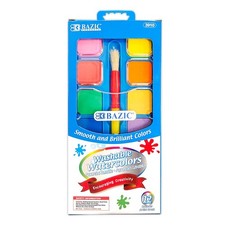BAZIC 12 Ct. Watercolor w/ Brush  Mixing Palette, pack of 24