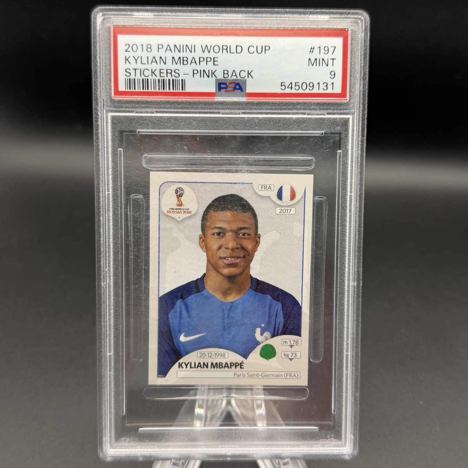 2018 PANINI WORLD CUP STICKERS PINK BACK #197 KYLIAN MBAPPE ROOKIE RC PSA 9