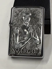 ZIPPO 1998 BARRETT SMYTHE VIRGO ZODIAC CHROME LIGHTER SEALED IN BOX 363A