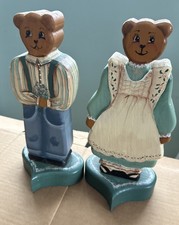 Grandpa Grandma Hand Painted Wood Bear Figures Folk Primitive Art Vintage