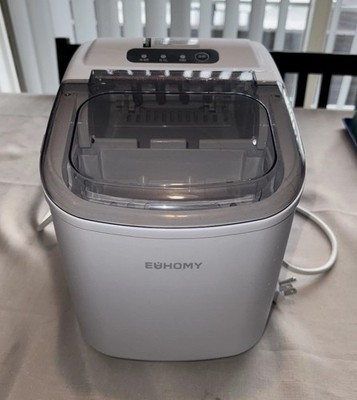 EUHOMY Portable Countertop Ice Maker 26 lb, White/Gray, Clear Lid