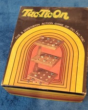 vintage 1970 TAC-TIC-ON 3 dimensional tic-tac-toe game - wooden tower & marbles