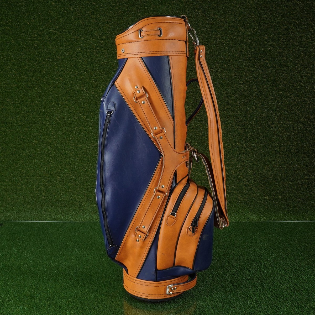 VINTAGE MILLER PRO MODEL GOLF BAG, BROWN/BLUE LA QUINTA RESORT 
