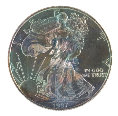 United States 1997 American Silver Eagle .999 Fine 1 Oz Coin Rainbow Toning