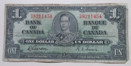 1937 Bank of Canada One Dollar Bill. Gordon - Towers $1 Bank Note (PS2-B) - Picture 7 of 9