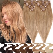 Balayage Clip In Human Hair Extensions 100 Real Indian Remy/Hair Full Head Long