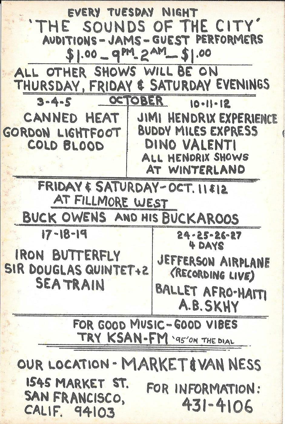 Jimi Hendrix Rick Griffin Authentic Fillmore Concert Show Back Handbill 1968 