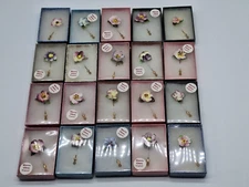 Floral Pins Bone China  Mercia England 20 Single Flowers in box assort colors
