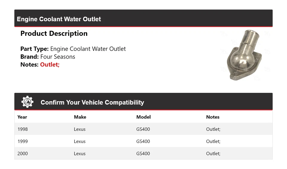 Salida de agua refrigerante motor Lexus GS400 1998-2000 4 estaciones 1999 Foto 2 de 4
