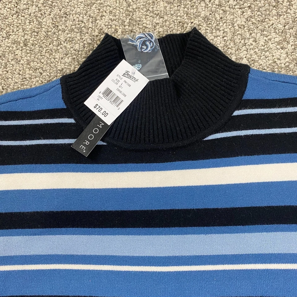 Suéter Preswick & Moore Mujer Grande Azul Rayas Cuello Simulado Borlas Pullover Foto 3 de 4