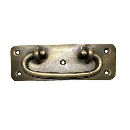 strong BOX HANDLE vintage aged style solid Brass DOOR very heavy 4.3/4" narrow - Picture 6 of 9